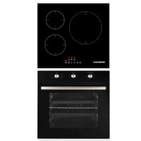 Einbau-Paket Backofen Hausberg HB-8053NG, Elektrisch, Leistung 2225 W, 71 l, 6 Funktionen, Umluft, Timer, Klasse A, Einbaukochfeld Hausberg HB1530, Elektrisch, Induktion, 3 Kochzonen, PowerBoost, 60 cm, Schwarz