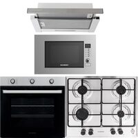 Einbaupaket HAUSBERG Elektrobackofen HB-8053IN, 2225W, 6 Funktionen, 71L, Gaskochfeld HB-555, 4 Brenner, elektrische Zündung, Teleskophaube HB-1285IN, Absorption 420 m3/h, 2 Motoren, 60cm, Mikrowellenherd HB-8065IN, 1200W, 20L, Edelstahl