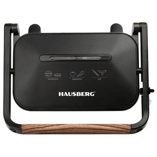 Sandwichmaker Grill HAUSBERG HB-632, 1100-1300 W, Panini, Antihaft-Platten, Kühler Griff, Schwarz