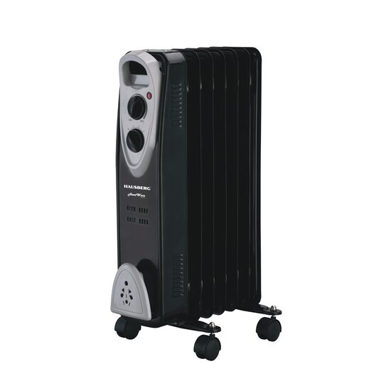 Hausberg HB-8907NG Elektroheizung, 1500 W, 7 Elemente, 3 Leistungsstufen, Einstellbarer Thermostat, Überhitzungsschutz, Kippschutz, Kontrollleuchte, Schwarz
