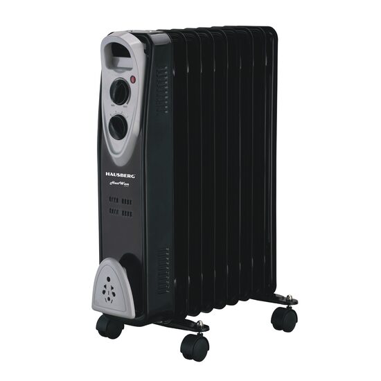 Hausberg HB-8909NG Elektroheizung, 2000 W, 9 Elemente, 3 Leistungsstufen, Einstellbarer Thermostat, Überhitzungsschutz, Kippschutz, Kontrollleuchte, Schwarz