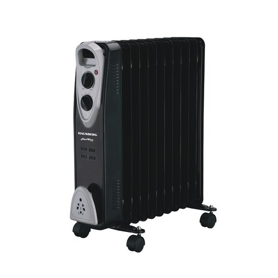 Hausberg HB-8911NG Elektroheizung, 2500 W, 11 Elemente, 3 Leistungsstufen, Einstellbarer Thermostat, Überhitzungsschutz, Kippschutz, Kontrollleuchte, Schwarz