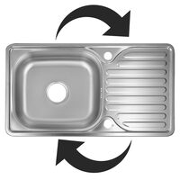 Sanitec C403REV Küchenspüle, für die Arbeitsplatte, Oberfläche satiniert, Becken links-rechts umschaltbar, 76x43,5cm, Edelstahl