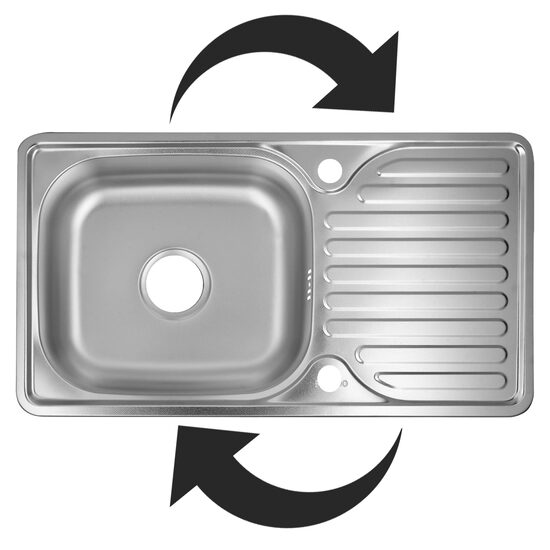 Sanitec C403REV Küchenspüle, für die Arbeitsplatte, Oberfläche satiniert, Becken links-rechts umschaltbar, 76x43,5cm, Edelstahl