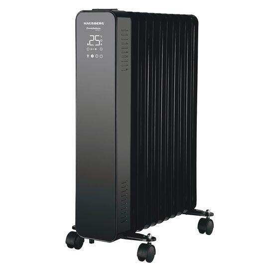 Hausberg HB-8955NG Digitaler Elektroheizer mit Fernbedienung, 2500 W, 11 Elemente, 3 Einstellungen, elektronischer Thermostat, Überhitzungsschutz, Kippschutz, Schwarz