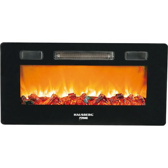 Hausberg HB-8225 Wand-Elektrokamin, 1800 W, Fernbedienung, 3 Arbeitsstufen, Turbolüfter, orangefarbene LED-Flammenelektrifizierung, einstellbarer Thermostat, Eisen + Glas