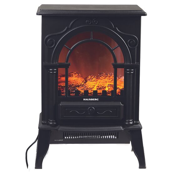 Portable electric fireplace with fan Hausberg HB-8218NG, 2000W, 2 heating levels, LED clapper effect, adjustable brightness, thermostatic control, heating up to 30m2, Black