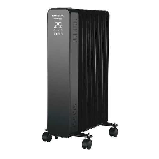 Hausberg HB-8950NG Digitaler Elektroheizer mit Fernbedienung, 2000 W, 9 Elemente, 3 Einstellungen, elektronischer Thermostat, Überhitzungsschutz, Kippschutz, Schwarz