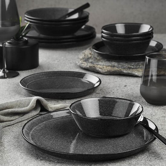 Service de table FORZA, 24 pièces, 6 personnes, porcelaine, noir, kutahya porselen