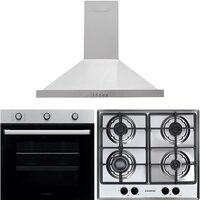 Hausberg Einbau-Paketbackofen HB-8053IN, Elektro, Leistung 2225 W, 71 l, 6 Funktionen, Umluft, Timer, Einbaukochfeld HB-556IN, Gas, 4 Brenner, GAS-Sicherheitssystem, Gusseisen, Dekorative Haube HB-1260, Absorption 450 m3/h, 1 Motor, 60 cm, Edelstahl