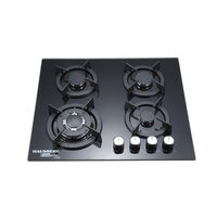 Hausberg HB-560NG Einbaukochfeld, 3 Standardbrenner + 1 WOK-Brenner, elektrische Zündung, Gusseisenträger, Brennerabdeckung aus Eisen, Gas, Schwarz