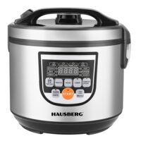 HAUSBERG HB-1311IN Digitaler Elektrotopf, 760–900 W, 5 l, Thermostat, Edelstahlmaterial, einstellbare Temperatur 80 °C–200 °C, Timer 30–60 Minuten, automatische Abschaltung, kühler Griff, Edelstahl