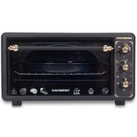 Rustikaler Elektrobackofen HAUSBERG HB-8001RST, 1400W, 48l, Mechanische Zeitschaltuhr, Einstellbarer Thermostat, 4 Einschubhöhen, Hochtemperaturbeständige Glastür, Mechanische Blende, Schwarz-Gold
