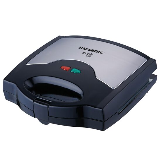 Sandwichmaker 3 in 1 HAUSBERG HB-3514IN, 700-800 W, 3 abnehmbare Antihaftplatten, Thermostat, Schwarz/Edelstahl
