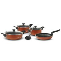 Flonal Pepita Granit Kochtopf-Set, 8-teilig, Aluminium mit Antihaft-Steinbeschichtung