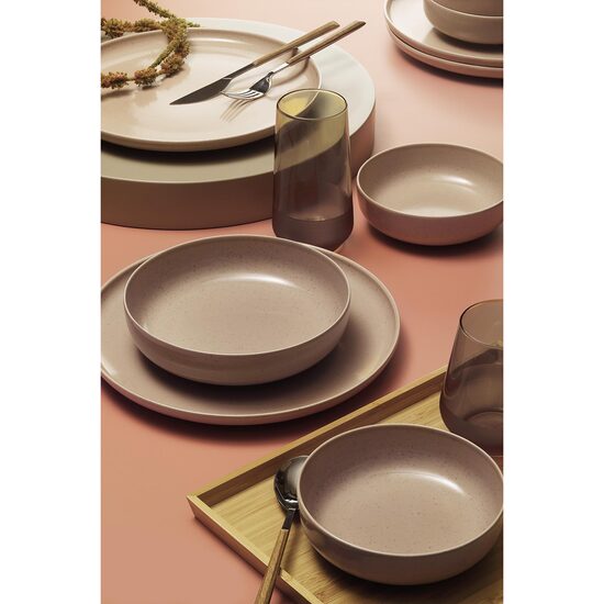 Kutahya Porselen Moderna Matte 18-teiliges Tafelservice für 6 Personen aus rosa Porzellan