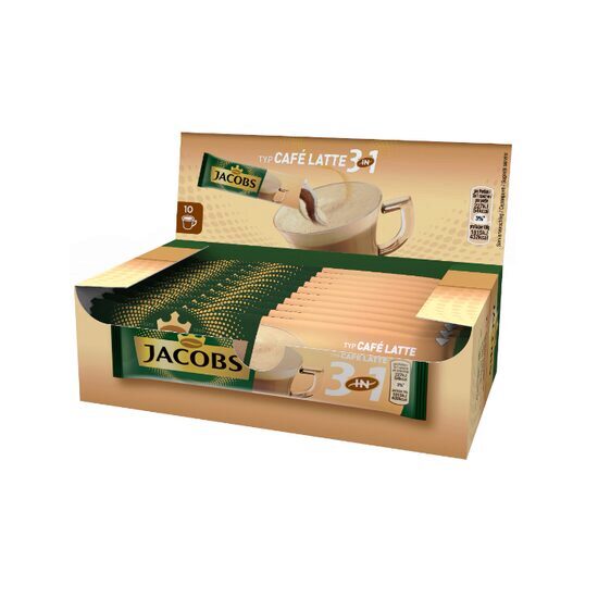Jacobs 3 in 1 instant coffee, Café Latte, 12.5 gx 10 sachets