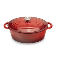 Emaillierter Gusseisentopf mit Deckel HAUSBERG HB-H750, Fassungsvermögen 4,5L, Durchmesser 30x23 cm, Tiefe 12 cm, Antihaftbeschichtung, Rot