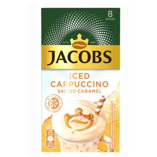 Cafea solubila Jacobs Iced Cappuccino Salted Caramel, 8 x 17,8g