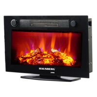 Șemineu Electric de Birou HAUSBERG HB-8226NG, 1800 W, Efect de Flacără, Încălzire PTC, Sticlă Securizată, Telecomandă, Negru