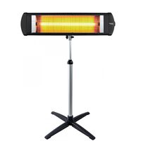 Pachet Radiator electric cu infrarosu KUMTEL EX25, 2500W, Termostat, Corp metalic, Protectie 20 IP, Negru, Suport HAUSBERG HB-8711, aluminiu/plastic, 65 - 109 cm