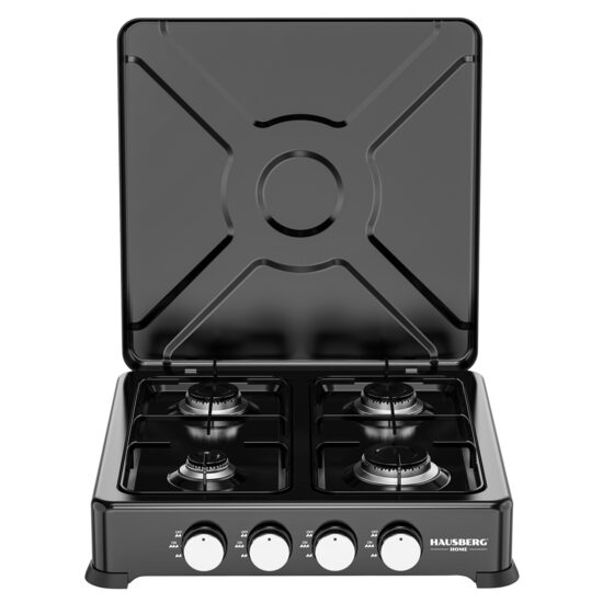 Aragaz portabil Minigaz 4 arzătoare Hausberg HB-H404NG, 2.2kW + 2×1.5kW + 1kW, arzatoare aluminiu, supape CE, corp metalic