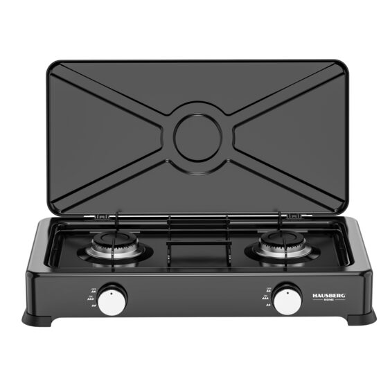 Aragaz portabil Minigaz dublu Hausberg HB-H402NG, 2×2.2kW, arzatoare aluminiu, supapa CE, corp metalic