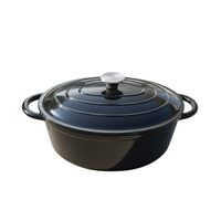 Oala din fonta emailata cu capac HAUSBERG HB-H750, capacitate 4.5L, diametru 30x23 cm, adancime 12 cm, interior antiaderent, Negru