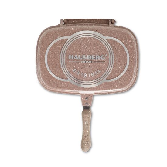 Hausberg HB-H1540PO Doppel-Grillpfanne, antihaftbeschichtet, 36 cm, Marmor, Orange
