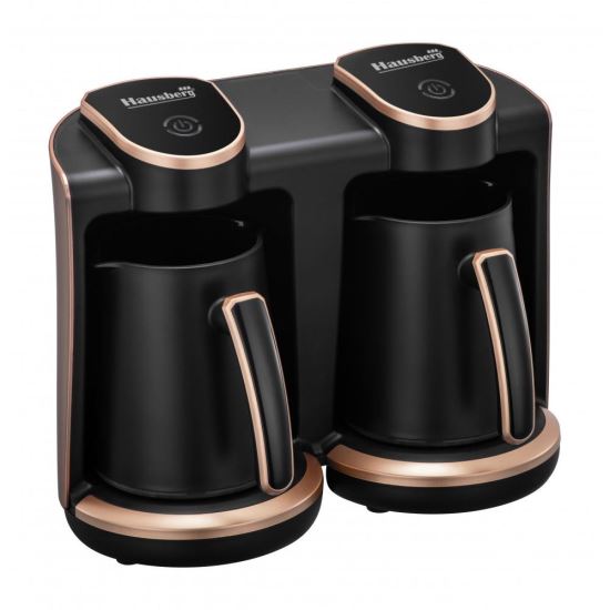 Hausberg HB-3820AU Türkische Kaffeemaschine, 2 Behälter, 400+400 W, Ton- und Lichtwarnung, Gold/Schwarz