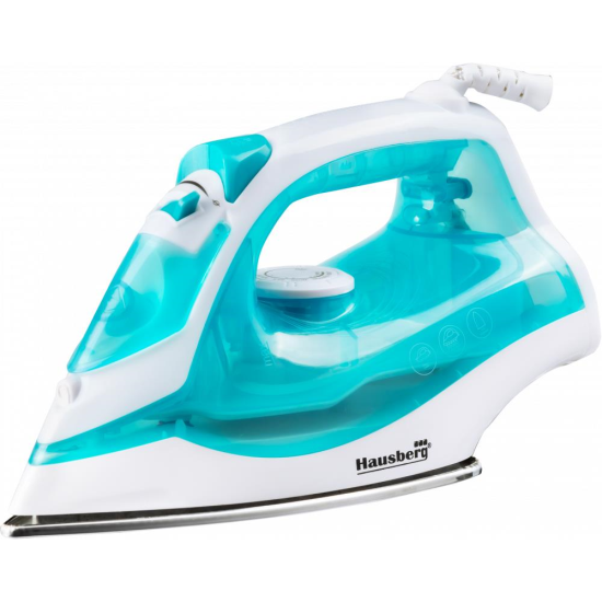 Fer à repasser Hausberg HB-7850BL, 2000 W, semelle en acier avec revêtement céramique, réservoir d&#39;eau de 130 ml, blanc/bleu