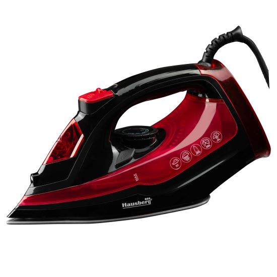 Hausberg HB-7840RS Bügeleisen, Keramik, selbstreinigend, Anti-Kalk, 300 ml, 2400-2800 W, Schwarz/Rot