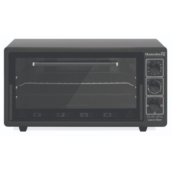 Cuptor electric Hausberg HB-8035, Capacitate 48 Litri, Putere 1400 W, geam dublu, Termostat, Negru
