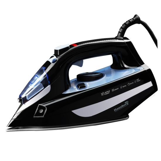 Hausberg HB-7842BL Bügeleisen, 2300 W, Keramik, Selbstreinigend, Spray, Tropfschutz, 300 ml, Schwarz/Blau