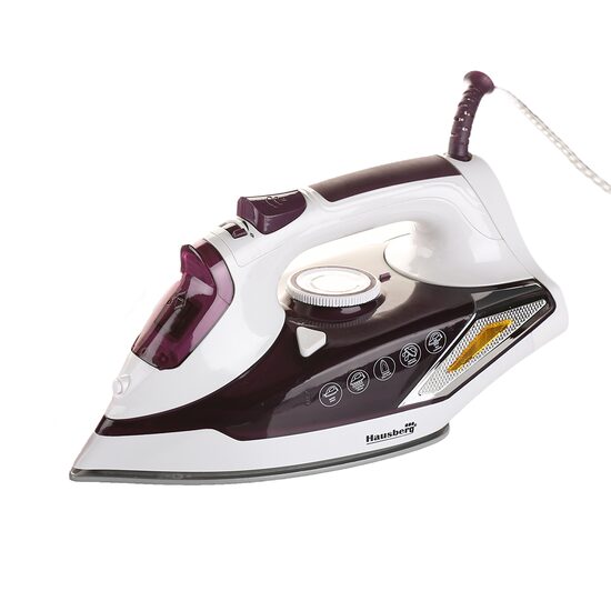 Fer à repasser Hausberg HB-7880MV, 2 300 W, semelle avec revêtement céramique, réservoir d&#39;eau de 400 ml, blanc-violet