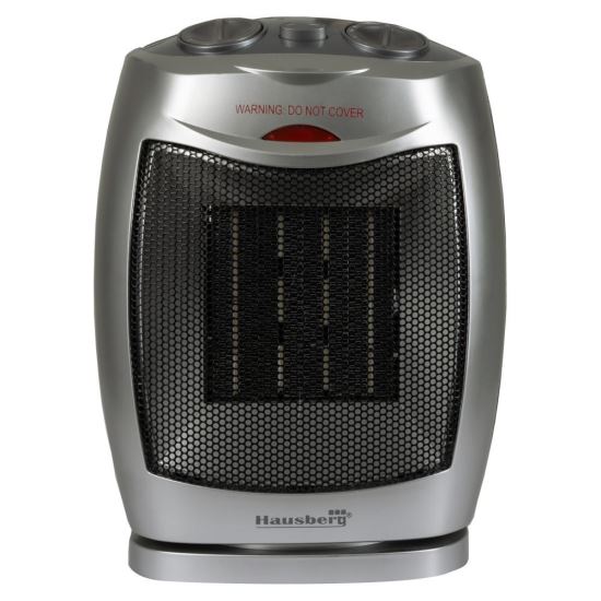 HAUSBERG HB-8300 Keramik-Heizlüfter, 1500 W, regelbarer Thermostat, 2 Geschwindigkeiten, Ventilatorfunktion, Absturzsicherung, geräuschlos, Tragegriff, silber