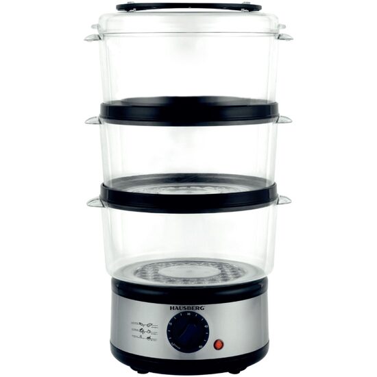 Hausberg HB-1355 Dampfgarer, Leistung 400 W, 7,2 L, 3 herausnehmbare Einschübe, Fassungsvermögen: 2,4 L / Einschub, Silber
