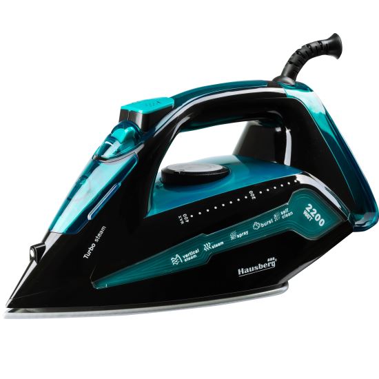 Hausberg HB-7898NG Bügeleisen, Keramiksohle, Dampfstrahl 18g/min, Sprühfunktion 2000-2300W, Schwarz/Blau