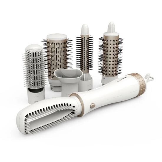 Hair brush Hausberg HB-19 with 6 accessories, 1000W, 360 C, White/Gold
