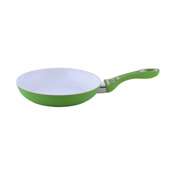 Ceramic pan Ertone ERT-MN 326, removable silicone handle, size 26 cm, ergonomic design, eco cooking, White/Green