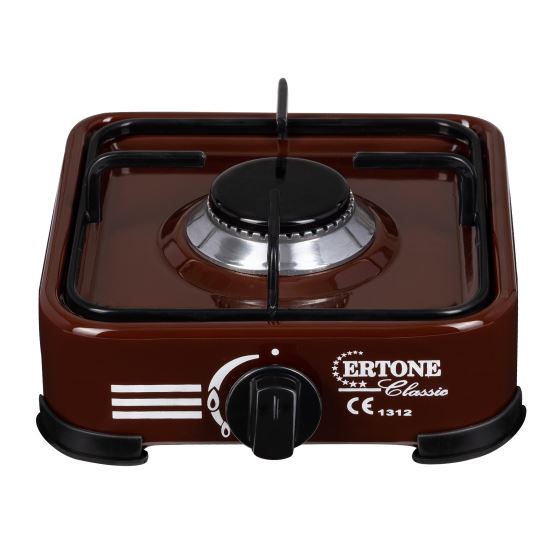 Emaillierter Mini-Gaskocher, Ertone MN206M, 1 Brenner, automatische Zündung, braun