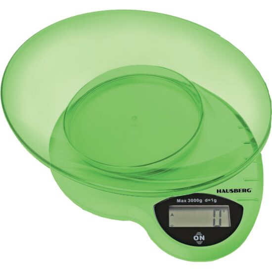Balance de cuisine Hausberg HB-6015VR, 3 kg, avec bol en plastique, verte