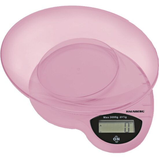 Hausberg HB-6015RZ Küchenwaage, 3kg, mit Kunststoffschüssel, Pink