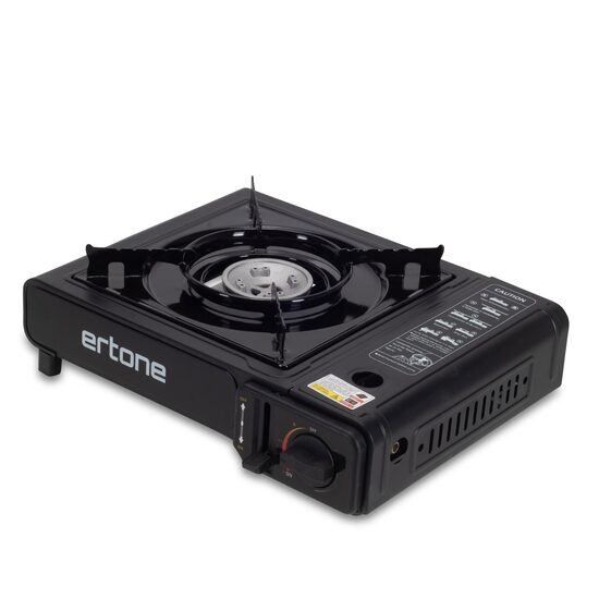 Ertone ERT-MN231NG Tragbarer Campingkocher, Für Sprühflaschen, 2,2 kW, Piezozündung, Schwarz