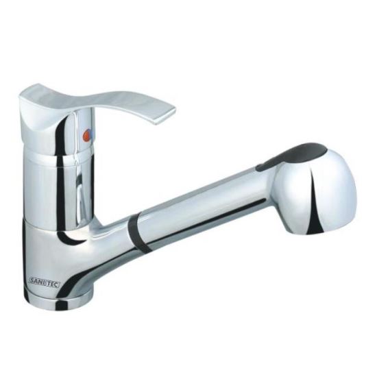 Sanitec SN0012 Küchenarmatur mit Dusche, Einhebel, Hochglanzoberfläche, Edelstahl