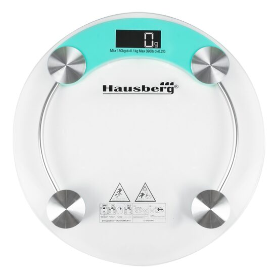 HAUSBERG HB-6000BL Körperwaage, LCD-Display, automatische Abschaltung, Batterieanzeige, 180 kg, Transparentes Glas, Blau