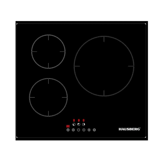 Einbaukochfeld Hausberg HB1530, Elektro, Induktion, 3 Kochzonen, PowerBoost, 60 cm, Schwarz