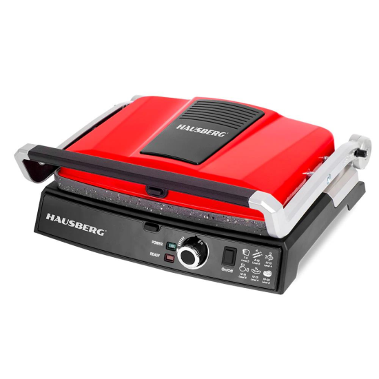 Hausberg HB633RS Elektrogrill, 2000-2200 W, Antihaftplatten, Grillfläche 30x24,5 cm, Thermostat, Rot
