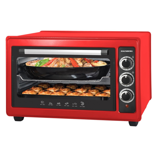 Cuptor Electric Hausberg HB-9026RS capacitate 36 Litri, putere 1300-1500W, Temperatura maxima 320 grade, Cronometru cu oprire automata si functie de alarma, Rosu